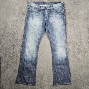 Guess Premium Falcon Mens Blue Low Rise Bootcut Distressed Denim Jeans 36x34